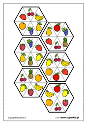 ćwiczenie dla przedszkolaka - domino sześcioboczne - higiena i zdrowie - owoce