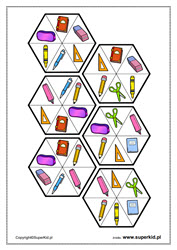 ćwiczenie dla przedszkolaka - domino sześcioboczne - czas nauki - w szkolnym tornistrze