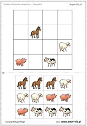 sudoku dla dzieci zwierzęta - sudoku obrazkowe do druku