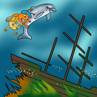 Kofenek poznaje planetę Ziemię - Ilustracja do odcinka 18: Podwodne igraszki – Zabawa z delfinem