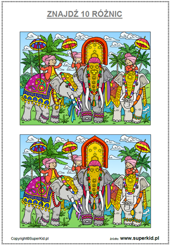 znajdź 10 różnic - w różnych krajach świata - festiwal słoni w Indiach - ćwiczenie na percepcję wzrokową