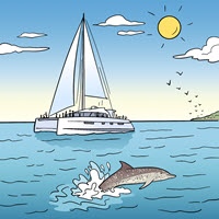 Kofenek poznaje planetę Ziemię - Ilustracja do odcinka 188: Katamaran – Delfinek plamisty i katamaran