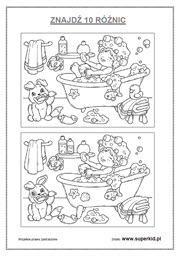Ćwiczenie dla 5-latka - Znajdź 10 różnic między obrazkami - Kąpiel jako przejaw dbałości o higienę osobistą.