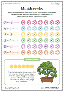 dodawanie do 7 - matematyka klasy 1-3 - łamigłówka dla uczniów - bonsai