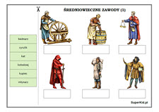 historia - infografiki - dopasuj etykietki - średniowieczne zawody
