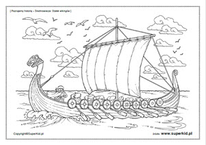 kolorowanka - Poznajemy historię - Średniowiecze - Statek wikingów