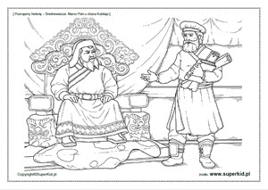 kolorowanka - Poznajemy historię - Średniowiecze - Marco Polo u chana Kubilaja