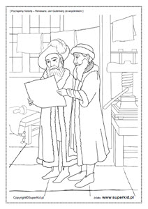kolorowanka - Poznajemy historię - Renesans - Jan Gutenberg ze wspólnikiem