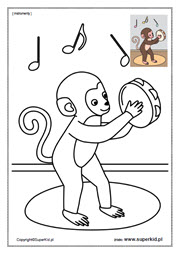 kolorowanka 3-4 l. - instrumenty - małpa grająca na tamburynie