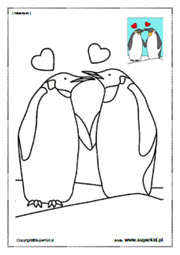 kolorowanka - zakochane pingwiny