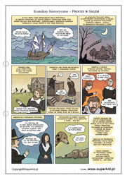 Komiks historyczny dla dzieci - Proces w Salem - arkusze do wydruku - klasy 4 5 6 - historia