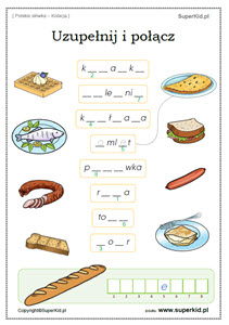 polski jako obcy słówka - jedzenie (kolacja) - uzupełnij brakujące litery i połącz otrzymane słowa z obrazkami