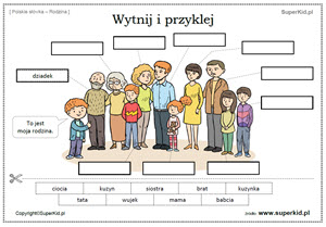 polski jako obcy słówka - rodzina - wytnij etykietki i przyklej przy odpowiednim członku rodziny