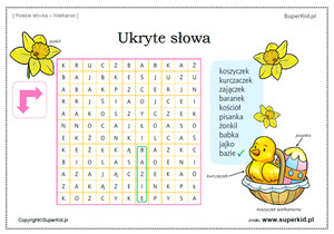 polski jako obcy słówka - Wielkanoc - odszukaj i wykreśl wyrazy w diagramie
