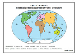 plansze edukacyjne - infografiki - lądy i oceany - rozmieszczenie kontynentów i oceanów