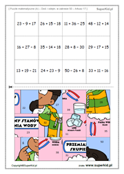 matematyka klasa 2 - puzzle matematyczne - dodawanie i odejmowanie do 50 - łamigłówka dla uczniów
