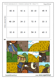 matematyka klasa 3 - puzzle matematyczne - dzielenie do 100 - łamigłówka dla uczniów