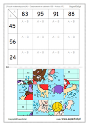 matematyka klasa 3 - puzzle matematyczne - odejmowanie do 100 - łamigłówka dla uczniów