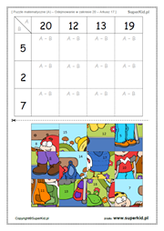 matematyka klasa 1 - puzzle matematyczne - odejmowanie do 20 - łamigłówka dla uczniów