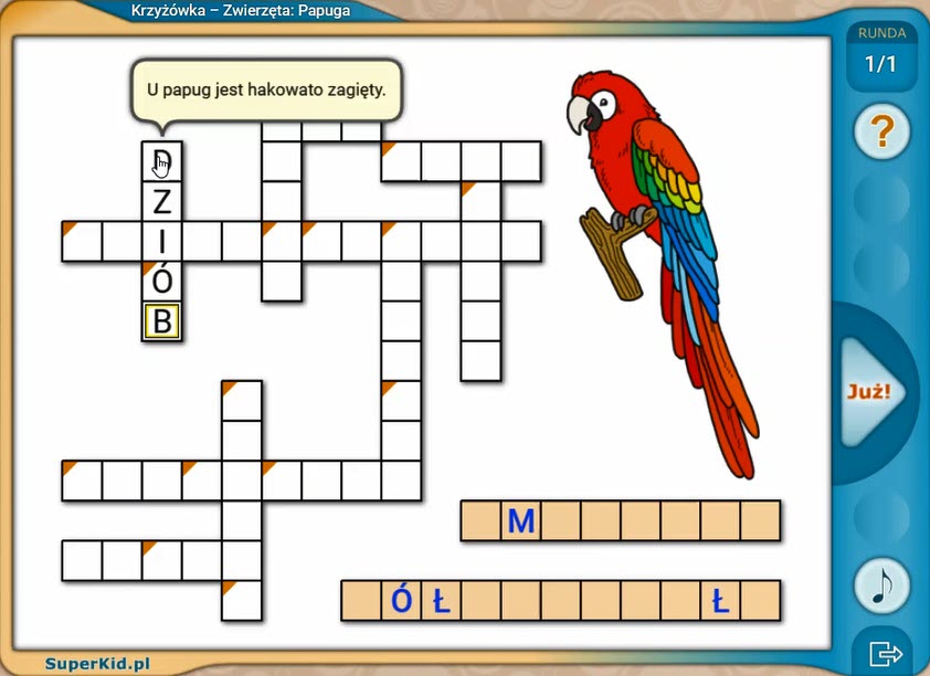 krzyżówka online - edukacja przyrodnicza kl. 1-3 - zwierzęta - papuga