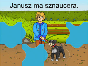 puzzle elementarzowe Janusz ma sznaucera