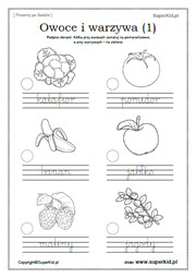 Pisanie wyrazów po śladzie - Arkusze tematyczne - Owoce i warzywa