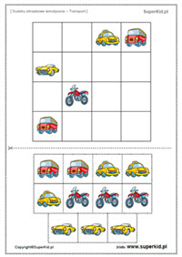 sudoku dla dzieci transport - sudoku obrazkowe do druku