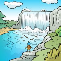 Kofenek poznaje planetę Ziemię - Ilustracja do odcinka 121: Ocalenie – Nad wodospadem