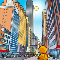 Kofenek poznaje planetę Ziemię - Ilustracja do odcinka 134: Na Manhattan – Ulica w Nowym Jorku