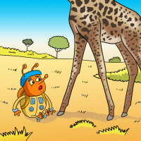 Kofenek poznaje planetę Ziemię - Ilustracja do odcinka 85: Narodziny – Żyrafa na sawannie