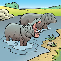 Kofenek poznaje planetę Ziemię - Ilustracja do odcinka 96: Na sawannie – Hipopotamy