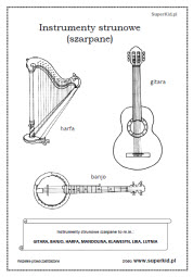 kolorowanka - instrumenty strunowe szarpane