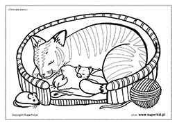 kolorowanka - kotka z kociętami