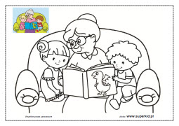 rodzina - babcia czyta wnukom bajkę